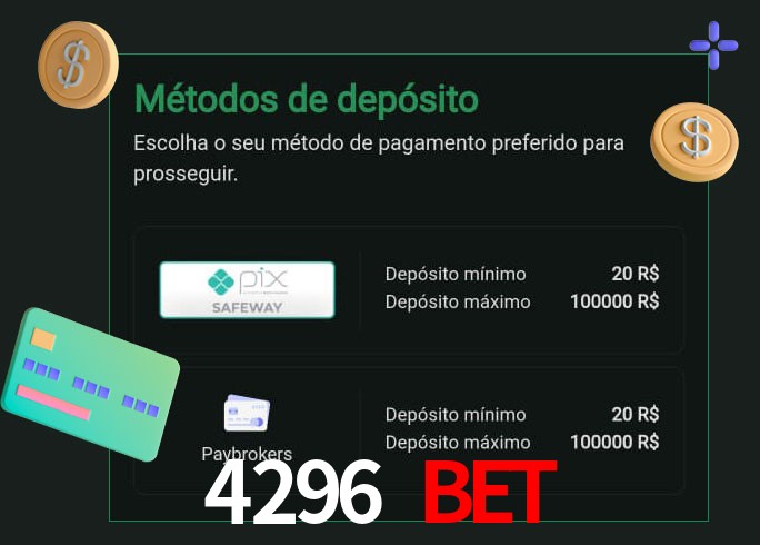 O cassino 4296 Bet oferece uma grande variedade de métodos de pagamento